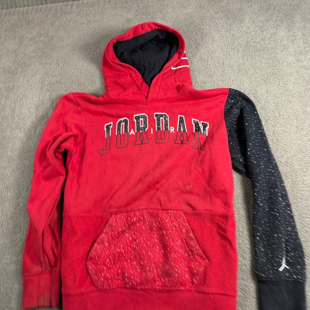 Jordan Boys Red Black Speckled Pullover Hoodie Jumpman Sweatshirt Size L
